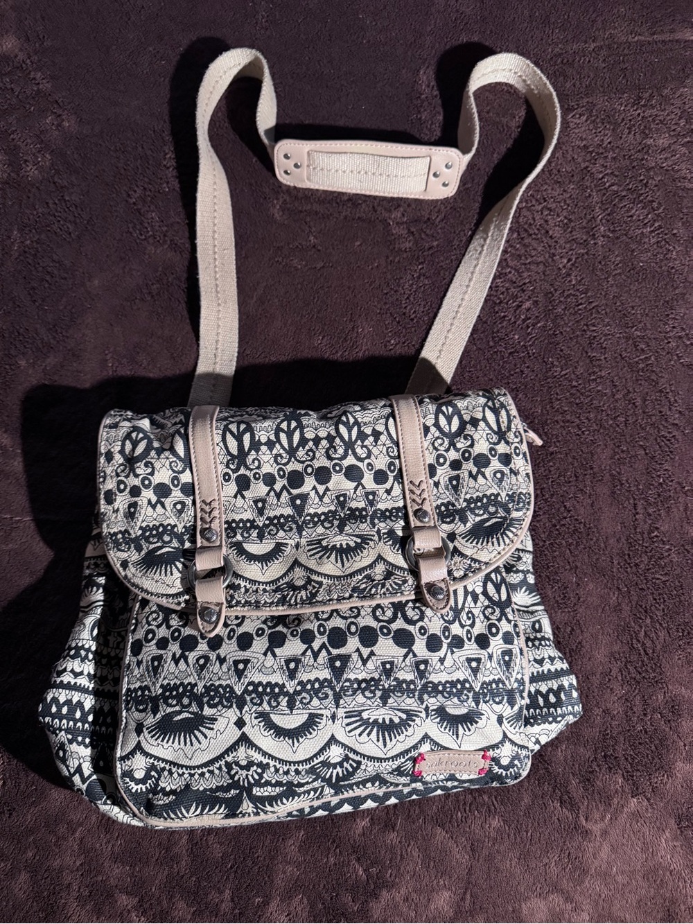 Sakroots Black & Cream Patterned Canvas Crossbody Bag